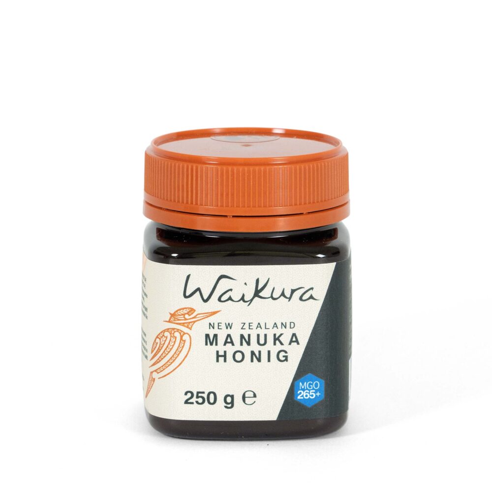 Waikura Manuka Honig MGO 265+ 250g Ansicht vorne freigestellt